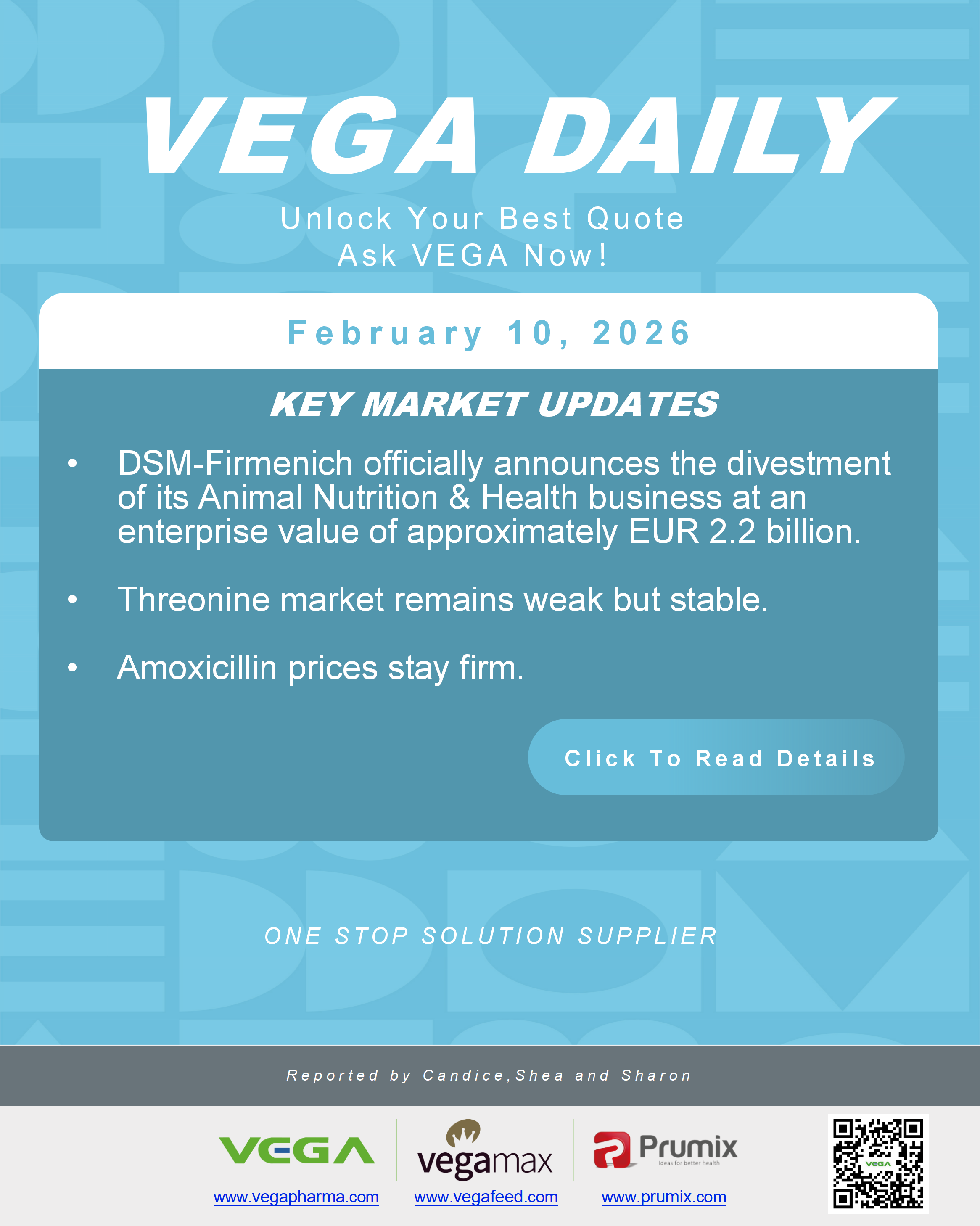 VEGA Daily Dated on February 10th 2026 Vitamin Amino Acid APl Food Additives.png